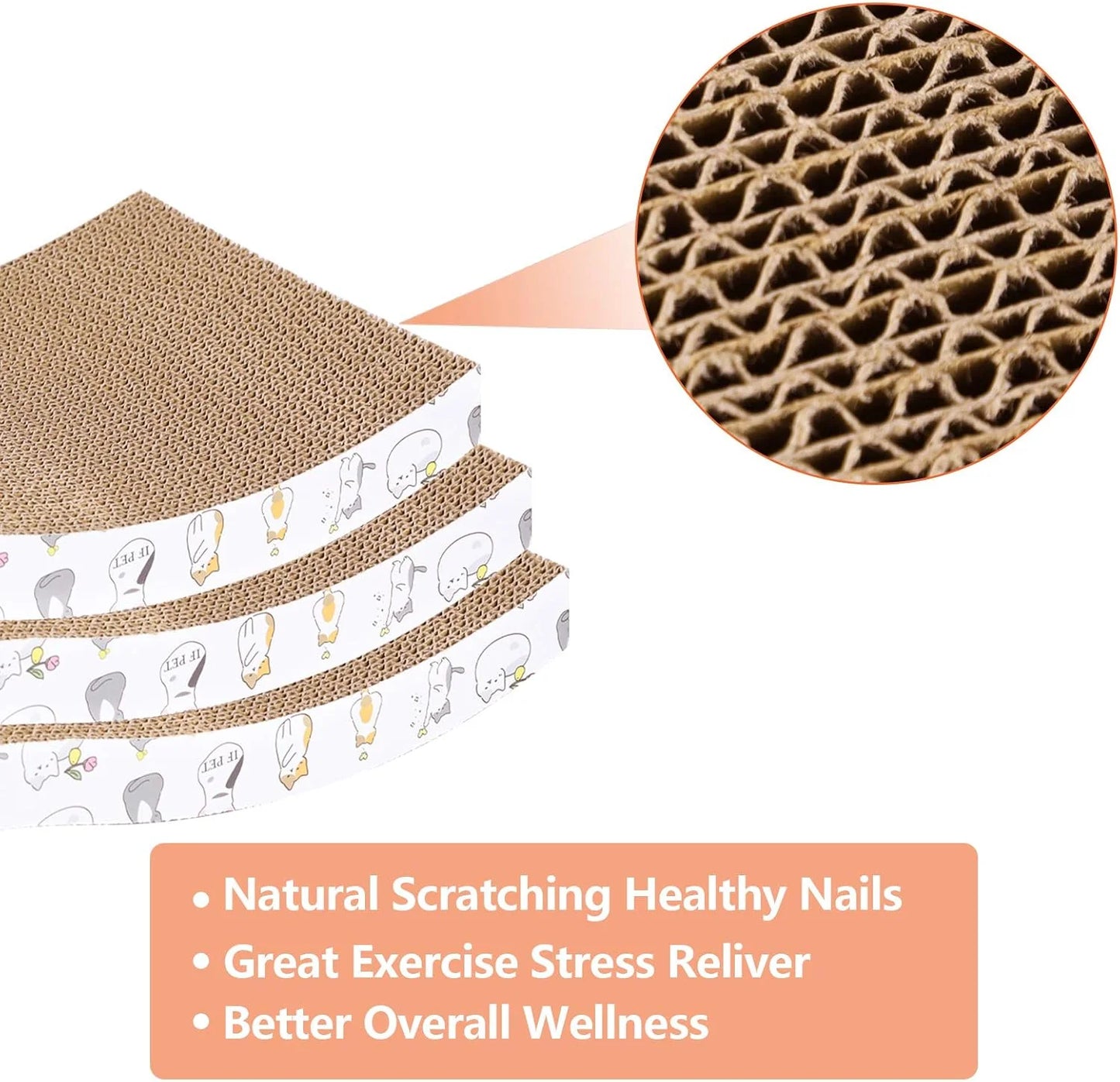 3-Pack Eco-Friendly Cat Scratching Pads - Durable Corrugated Loungers & Furniture Protectors