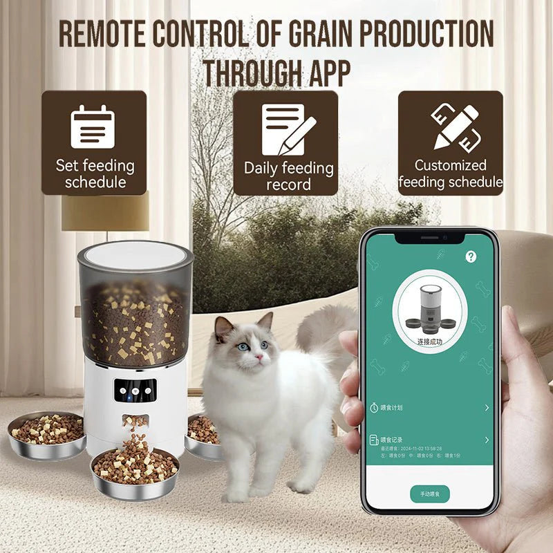 Revolutionary HEYBO Smart Automatic Cat Feeder with 3 Bowls – Control via App for Ultimate Convenience!
