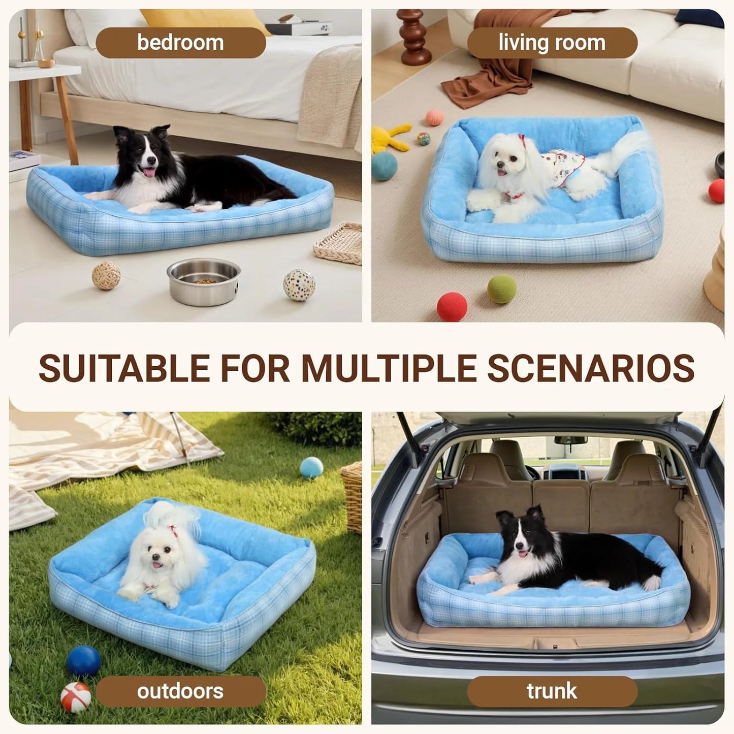 Orthopedic Dog Bed for Small & Medium Pets - Cozy Couch Cuddler with Anti-Slip Bottom, Machine Washable (Blue)