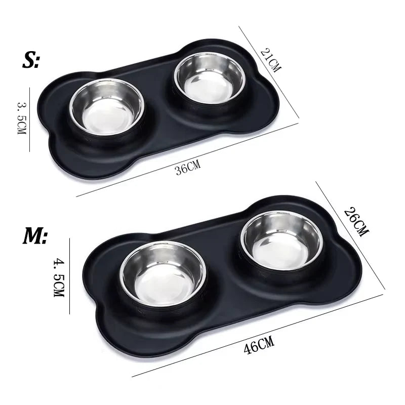 Premium Stainless Steel Slow Feeder Dog Bowls with No Spill Waterproof Silicone Mat - 2 in 1 Feeding Station for All Breeds
