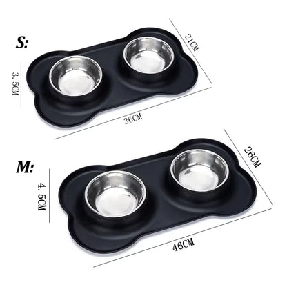 Premium Stainless Steel Slow Feeder Dog Bowls with No Spill Waterproof Silicone Mat - 2 in 1 Feeding Station for All Breeds