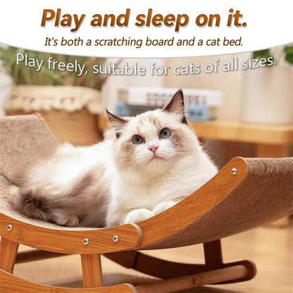 Elegant Bohemian Rocking Cat Scratcher Bed for Indoor Cats, Curved Lounge Chair with Solid Wood Frame, Dual Function Scratching and Rocking, Calming Anti-Anxiety Cat Rocker, Non-Shedding Comfortable Bed for Medium to Large Cats and Kittens