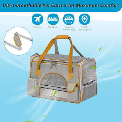 Ultimate Cat Carrier - Comfortable & Secure for Pets up to 16 lbs, Anti-Collapse Design with Multiple Storage Pockets, Perfect for Medium Cats, Puppies, Rabbits & More!