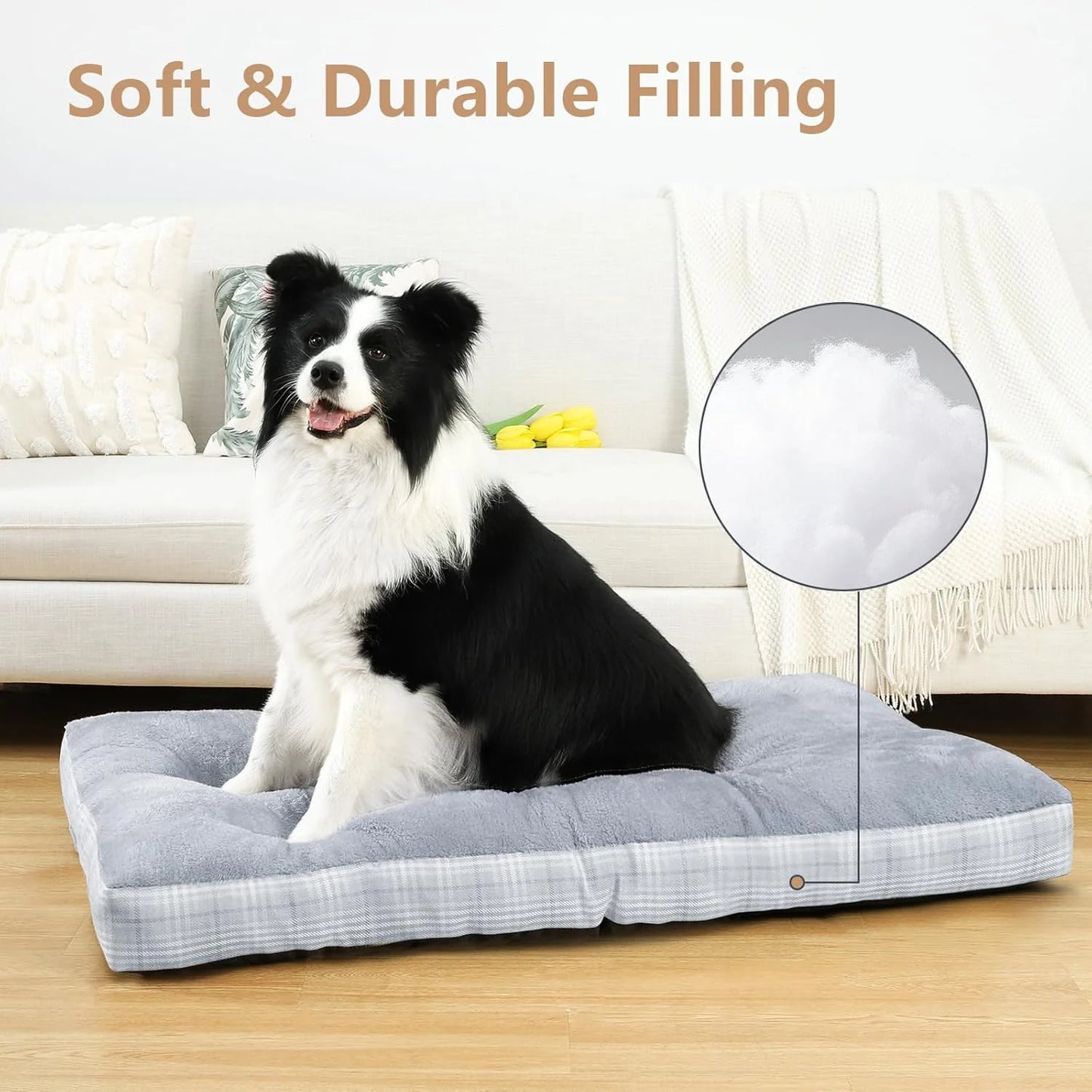 Washable Large Dog Bed with Anti-Slip Bottom - Premium Foam Pet Pad for Crates, Suitable for Large, Medium, and Small Dogs (Grey)