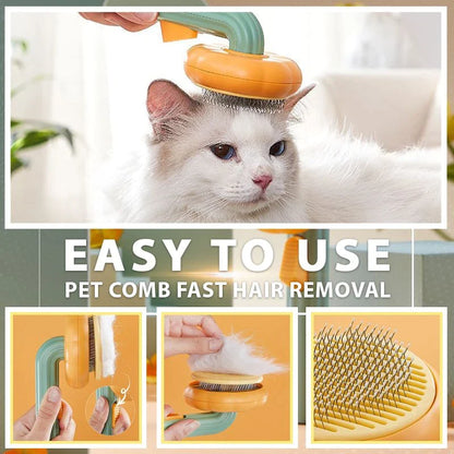 Pumpkin Cat Grooming Brush - Effortlessly Remove Loose Fur & Tangles with Self-Cleaning Design