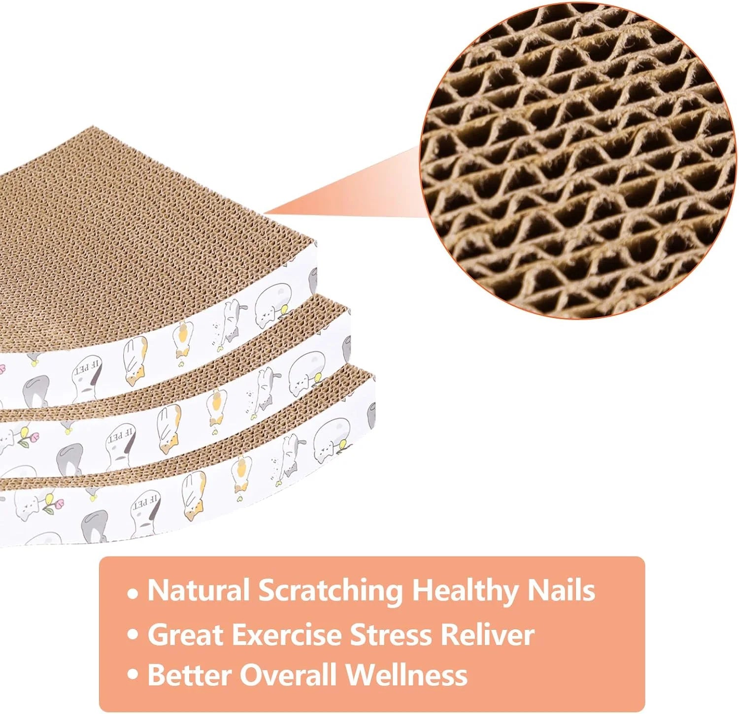 3-Pack Eco-Friendly Cat Scratching Pads - Durable Corrugated Loungers & Furniture Protectors