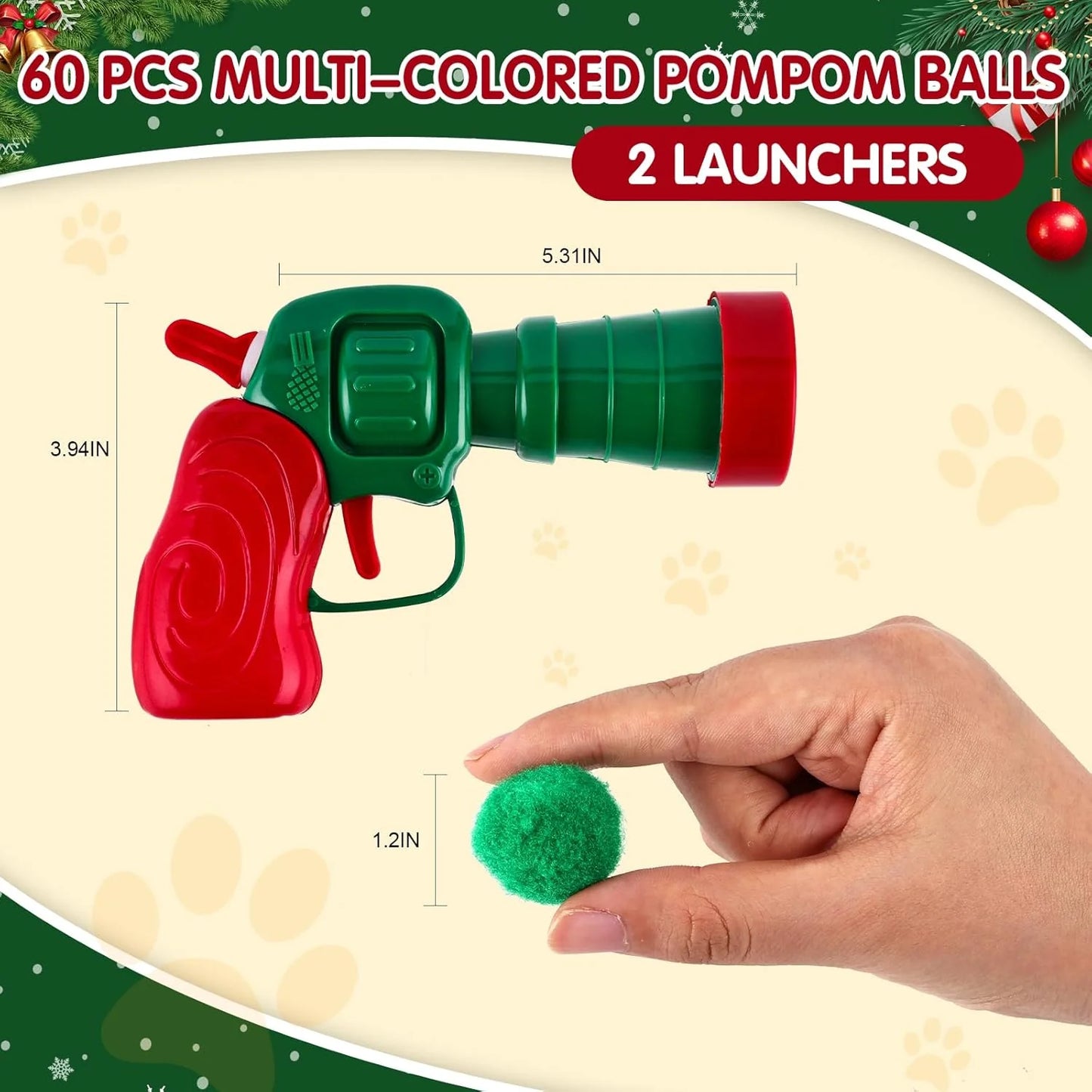Ultimate Cat Toy Balls Set - 60 Pom Pom Balls & 2 Launchers for Interactive Play - Safe & Soft Enrichment Toys for Cats