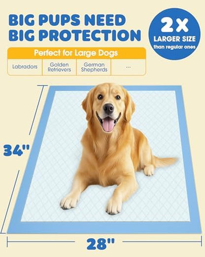 50-Pack Extra Large Puppy Pads - 34" X 28" Leakproof, Quick-Dry & Highly Absorbent Dog Pads for Effortless Potty Training