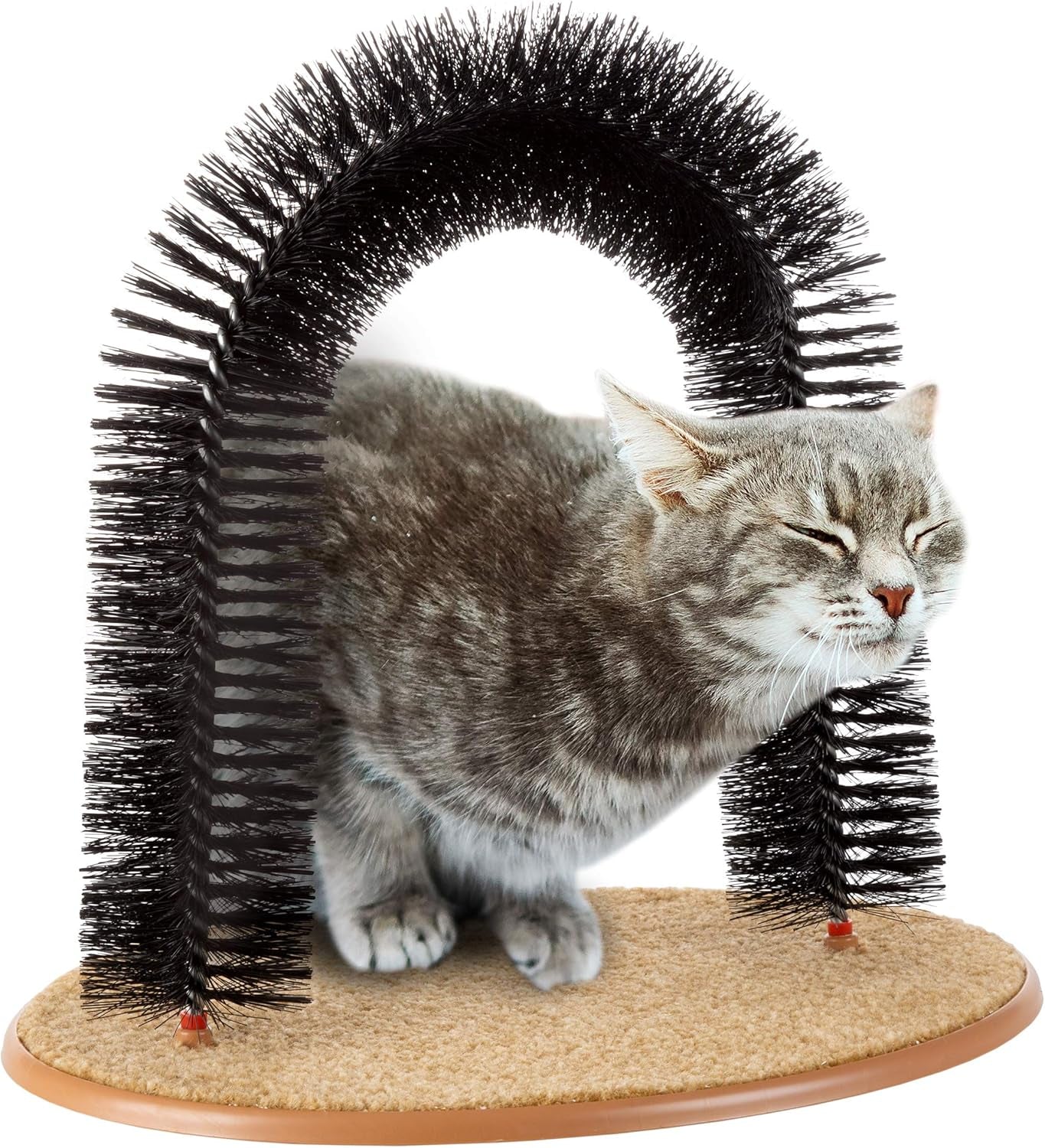 PETMAKER Cat Self-Groomer Arch - Carpeted Base Back Scratcher & Massager for Shedding Control (Black)