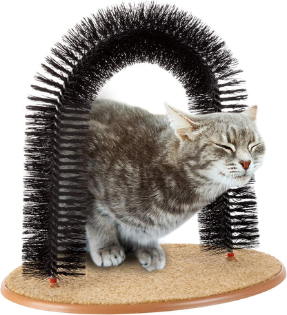 PETMAKER Cat Self-Groomer Arch - Carpeted Base Back Scratcher & Massager for Shedding Control (Black)