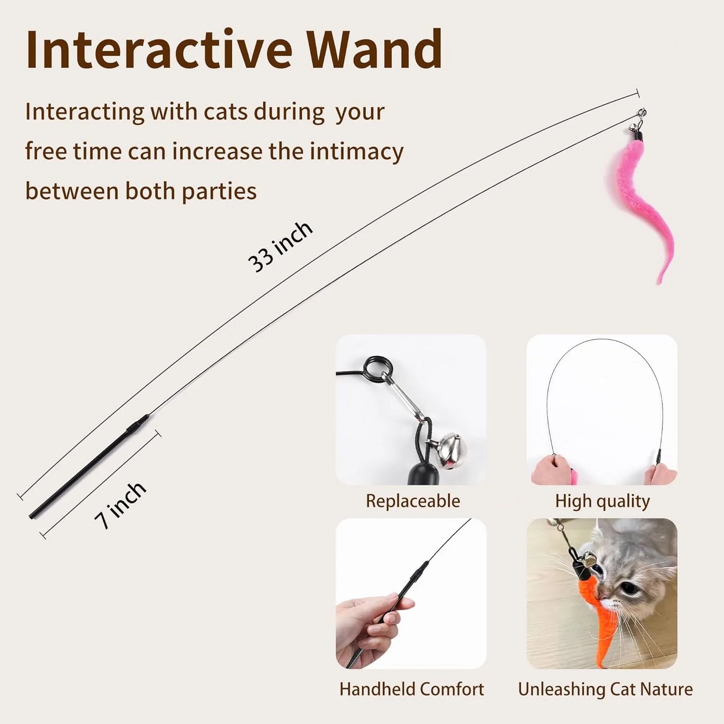 Ultimate Interactive Cat Toy Set: 1 Wand, 8 Teaser Refills & 3 Hanging Toys for Endless Fun & Exercise for Cats and Kittens!