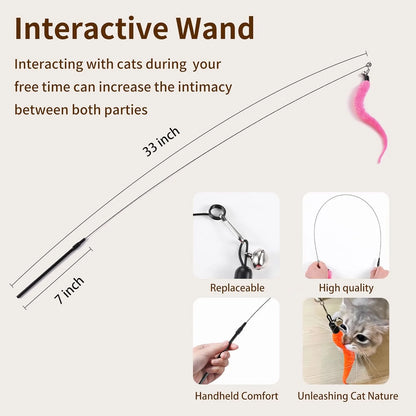 Ultimate Interactive Cat Toy Set: 1 Wand, 8 Teaser Refills & 3 Hanging Toys for Endless Fun & Exercise for Cats and Kittens!