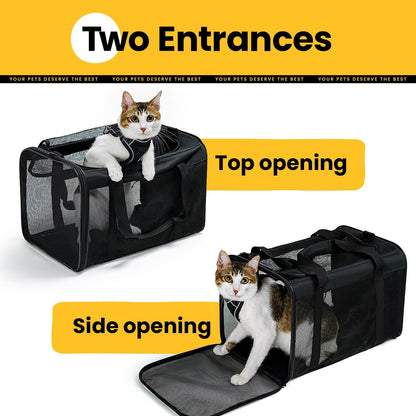 Premium Soft-Sided Cat Carrier Bag - Airline Approved Pet Travel Carrier for Small & Medium Cats and Puppies up to 15lbs - Collapsible Design with 4-Sided Mesh for Ultimate Comfort