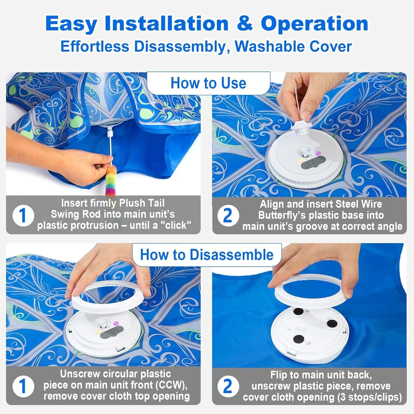 Rechargeable Interactive Cat Toys - Upgraded Hide and Seek Fluttering Fun for Indoor Cats (Blue)