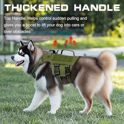 Heavy Duty Tactical Dog Harness for Large Dogs - No Pull, Adjustable, Reflective, and Breathable Vest for Walking, Hiking, and Training
