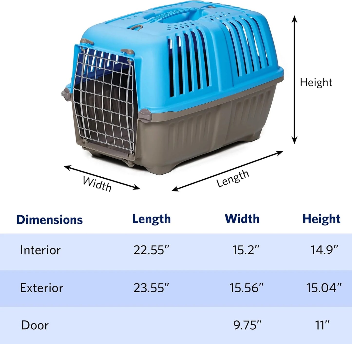 Homes for Pets Spree Travel Carrier - Durable Hard-Sided Dog & Cat Crate, 24-Inch, Easy Assembly, Ventilated Design, Perfect for Travel, Blue