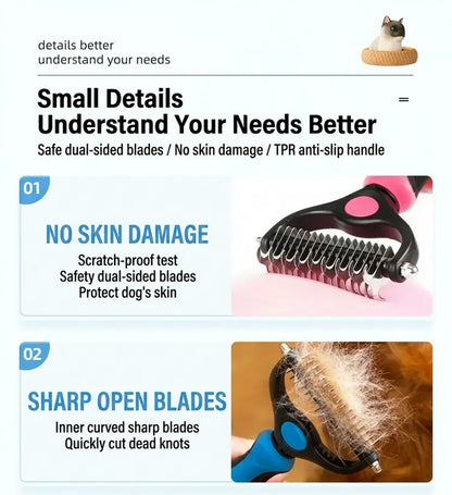 Pain-Free Dematting Undercoat Rake for Pets - Double-Sided Shedding Brush and Tangle Remover Tool for Dogs and Cats, Reducing Loose Hair and Mats Effectively