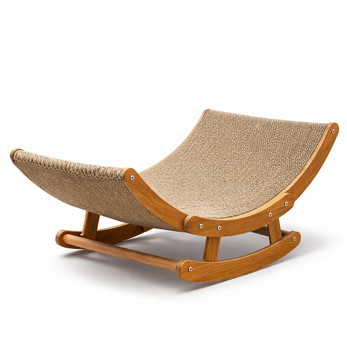 Elegant Bohemian Rocking Cat Scratcher Bed for Indoor Cats, Curved Lounge Chair with Solid Wood Frame, Dual Function Scratching and Rocking, Calming Anti-Anxiety Cat Rocker, Non-Shedding Comfortable Bed for Medium to Large Cats and Kittens