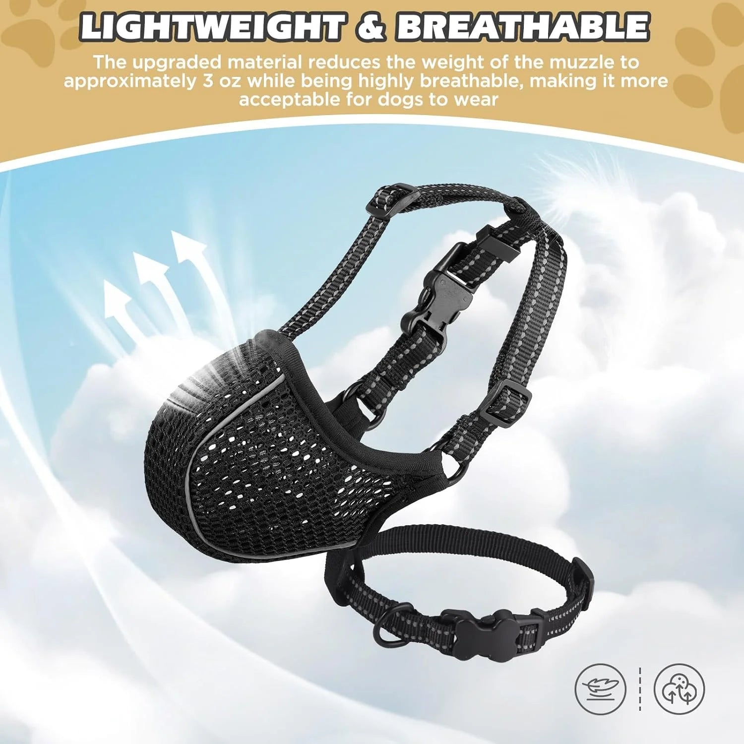 Ultimate Soft Nylon Dog Muzzle - Adjustable, Breathable & Reflective Design for Safe Biting, Barking & Chewing Control - Perfect for Small to Large Dogs, Allows Panting & Drinking
