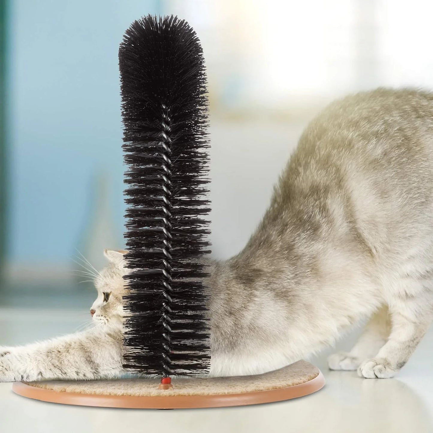 PETMAKER Cat Self-Groomer Arch - Carpeted Base Back Scratcher & Massager for Shedding Control (Black)