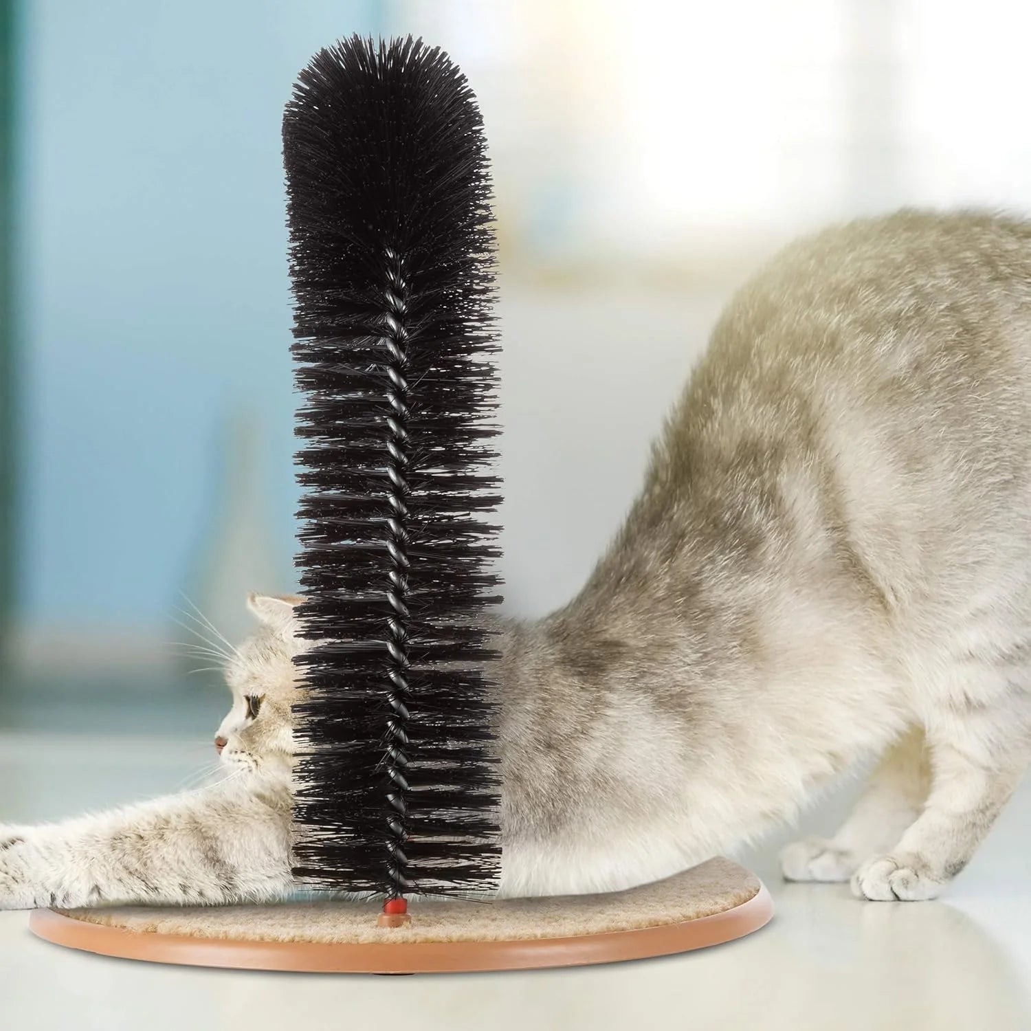 PETMAKER Cat Self-Groomer Arch - Carpeted Base Back Scratcher & Massager for Shedding Control (Black)