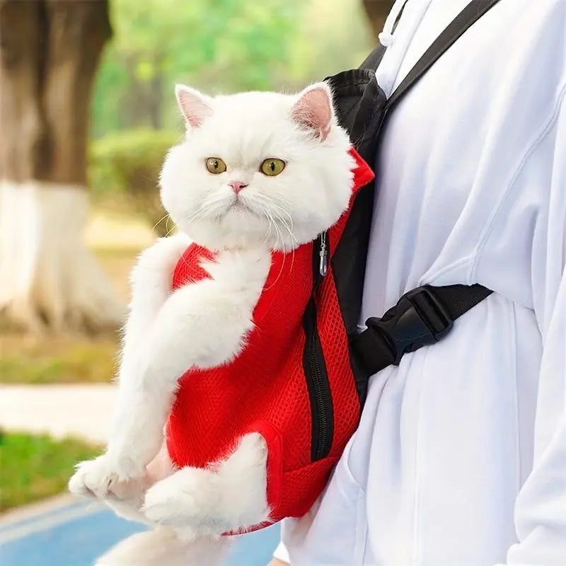 Portable Breathable Pet Carrier Backpack with Double Shoulder Mesh Design for Outdoor Activities - Durable and Lightweight Construction
