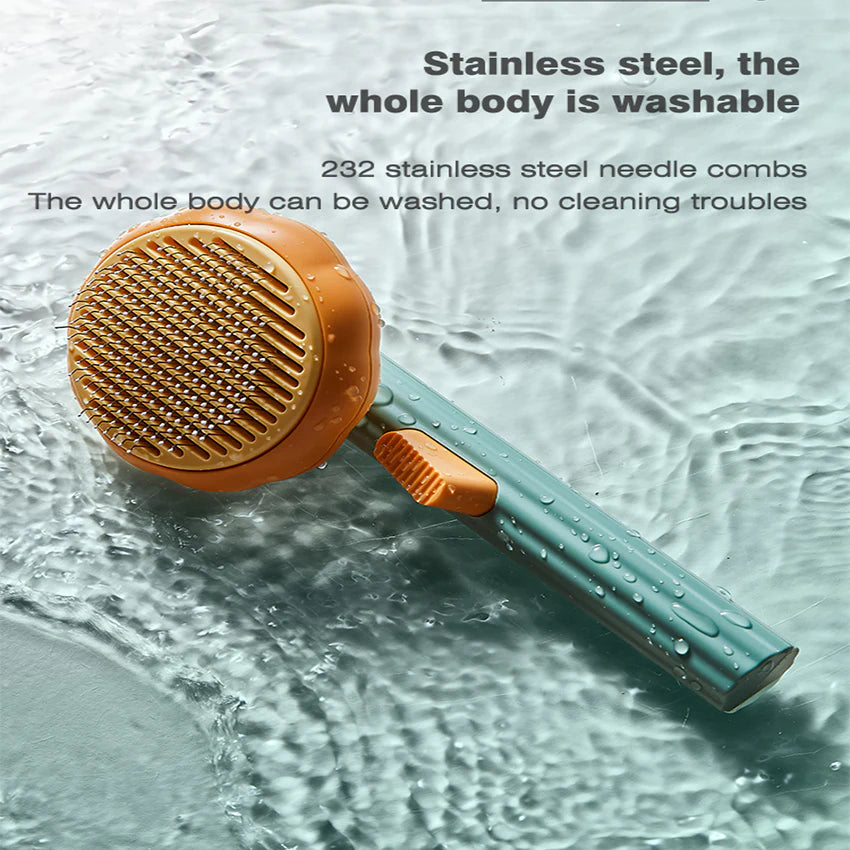 Pumpkin Cat Grooming Brush - Effortlessly Remove Loose Fur & Tangles with Self-Cleaning Design