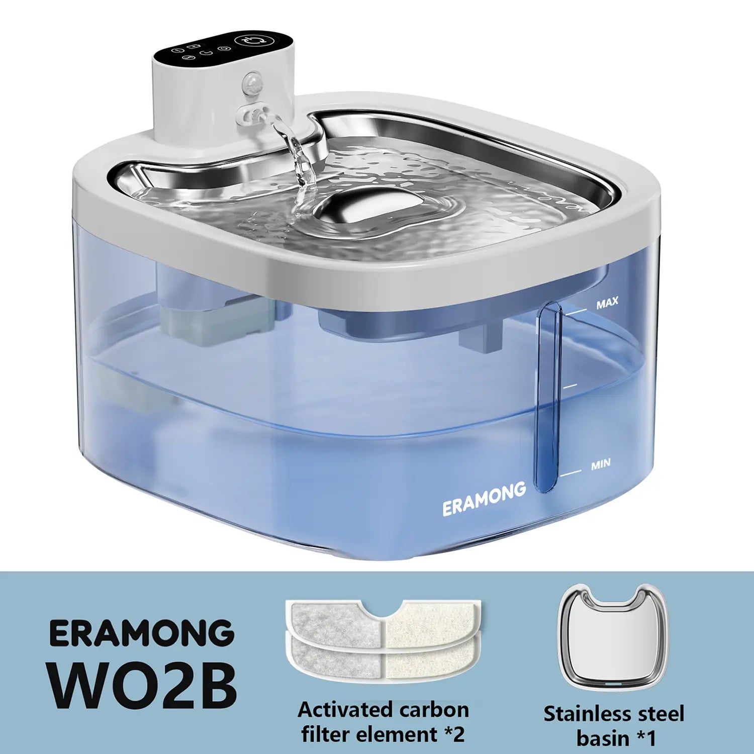 ERAMONG Smart Indoor Wireless Pet Water Fountain - 3.5L Battery-Powered with Stainless Steel Tray, Motion Sensor, and 4-Layer Filtration System for Cats and Dogs