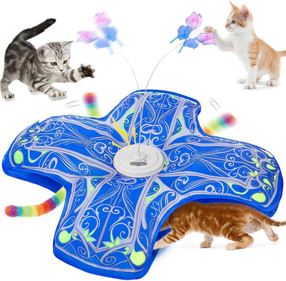 Rechargeable Interactive Cat Toys - Upgraded Hide and Seek Fluttering Fun for Indoor Cats (Blue)