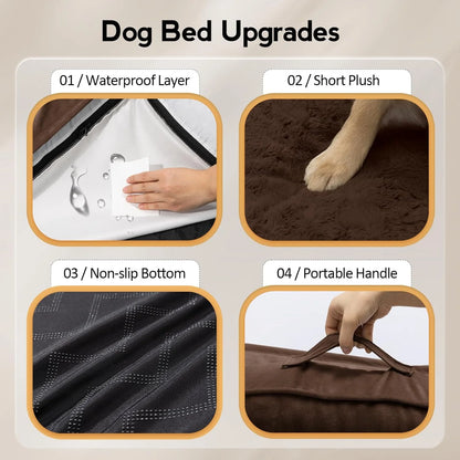 Luxurious Large Orthopedic Dog Bed - Egg-Crate Memory Foam with Waterproof Cover & Non-Slip Base (Brown)