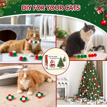Ultimate Cat Toy Balls Set - 60 Pom Pom Balls & 2 Launchers for Interactive Play - Safe & Soft Enrichment Toys for Cats
