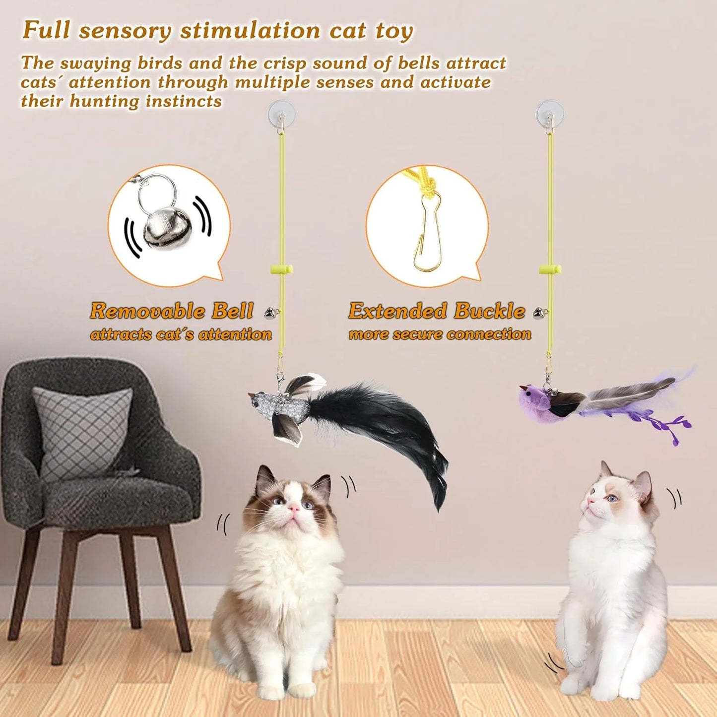 Interactive Flying Bird Cat Toy Set - 8 Durable Wand Replacements for Engaging Indoor Play!