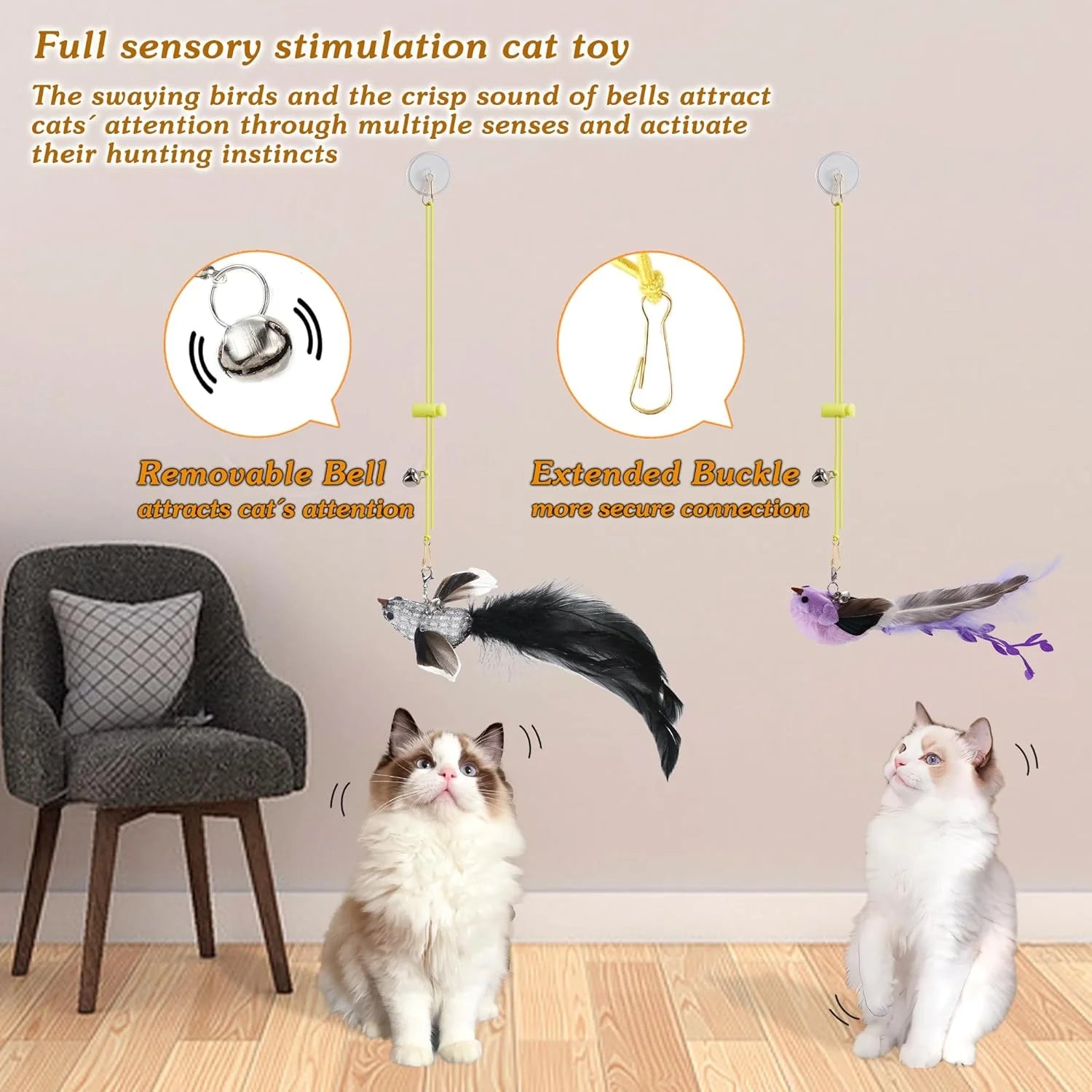 Interactive Flying Bird Cat Toy Set - 8 Durable Wand Replacements for Engaging Indoor Play!