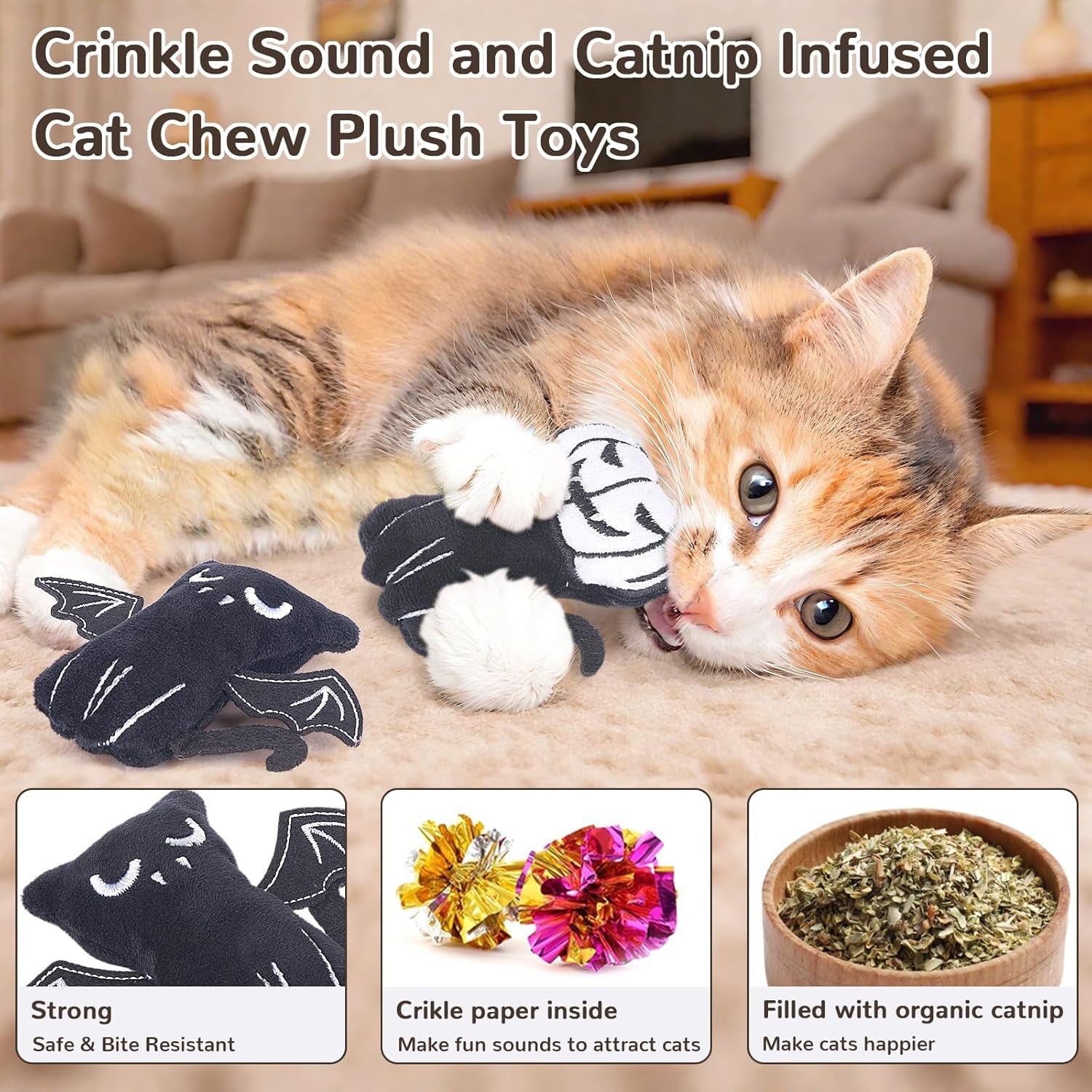 Interactive Crinkly Catnip Toys for Indoor Cats - Safe Chew & Teeth Cleaning Kitten Fun!