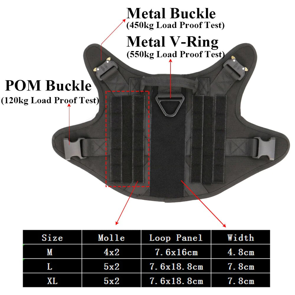 Durable MOLLE Tactical Dog Harness with Metal Buckle - Perfect for German Shepherds, Golden Retrievers, Labradors, and More!