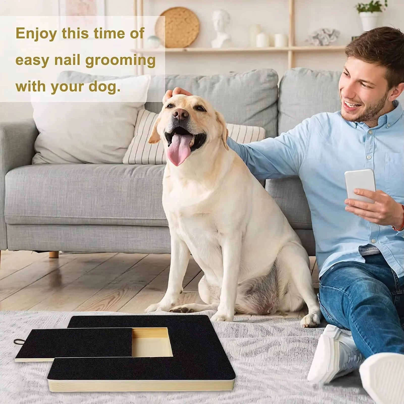Stress-Free Dog Nail Scratch Board with Treat Drawer - Wooden Grooming Pad for All Breeds