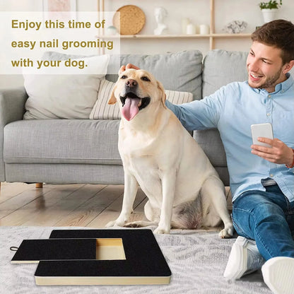Stress-Free Dog Nail Scratch Board with Treat Drawer - Wooden Grooming Pad for All Breeds