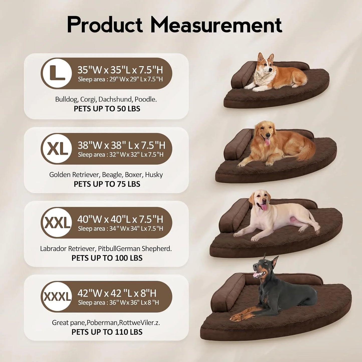 Luxurious Large Orthopedic Dog Bed - Egg-Crate Memory Foam with Waterproof Cover & Non-Slip Base (Brown)