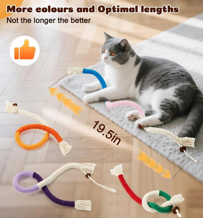 Interactive Cat Chew Ropes - 4 Pack with Refillable Natural Catnip, Safe Dental Toys for Indoor Cats and Kittens of All Breeds