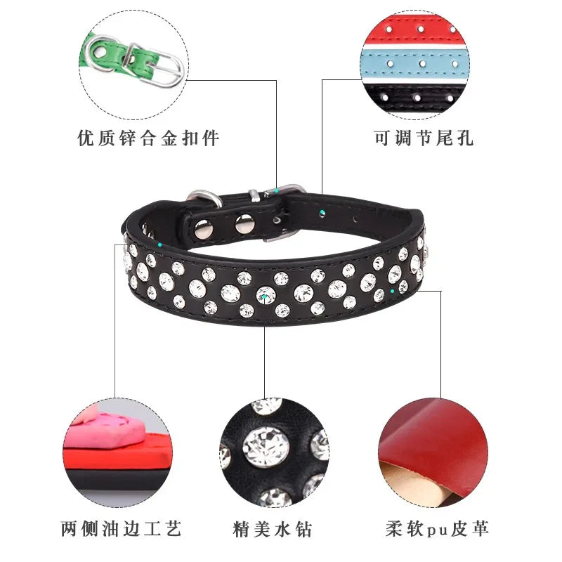 Sparkling Rhinestone Pet Collars for Small Dogs and Cats - Adjustable and Secure to Keep Your Pets Safe!