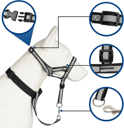 Ultimate No-Pull Reflective Head Collar for Large Dogs - Adjustable Soft Halter & Muzzle Leash for Easy Control on Walks