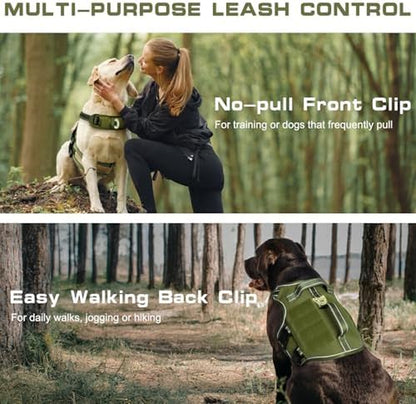 Heavy Duty Tactical Dog Harness for Large Dogs - No Pull, Adjustable, Reflective, and Breathable Vest for Walking, Hiking, and Training