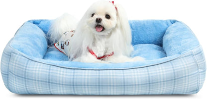 Orthopedic Dog Bed for Small & Medium Pets - Cozy Couch Cuddler with Anti-Slip Bottom, Machine Washable (Blue)