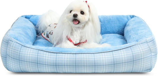 Orthopedic Dog Bed for Small & Medium Pets - Cozy Couch Cuddler with Anti-Slip Bottom, Machine Washable (Blue)