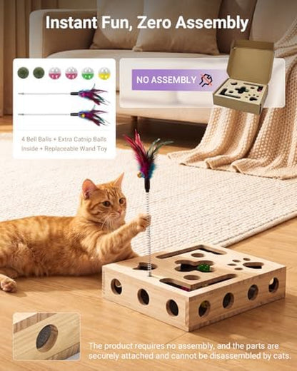 Ultimate Cat Toys Bundle for Indoor Cats - 2026 Upgraded Interactive Puzzle Feeder with Nail Care, Wand Toys, Catnip Ball & Bell Balls