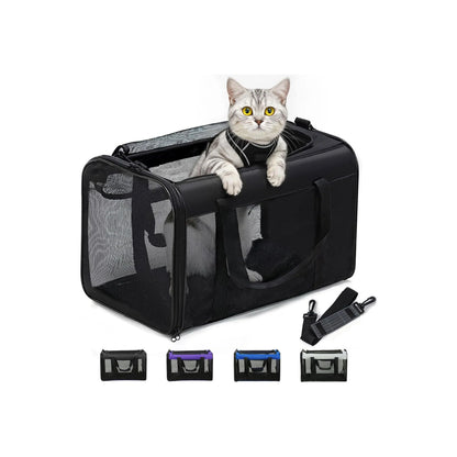 Premium Soft-Sided Cat Carrier Bag - Airline Approved Pet Travel Carrier for Small & Medium Cats and Puppies up to 15lbs - Collapsible Design with 4-Sided Mesh for Ultimate Comfort
