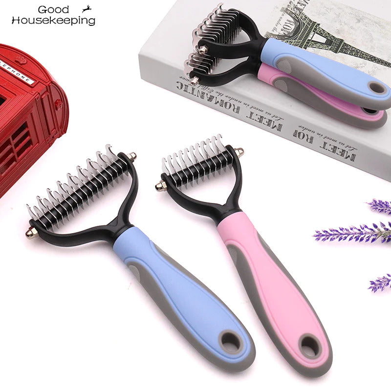 Double-Sided Pet Fur Knot Cutter & Shedding Tool for Dogs and Cats - Essential Grooming Brush