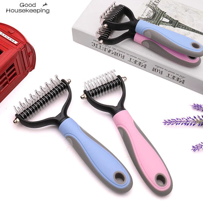 Double-Sided Pet Fur Knot Cutter & Shedding Tool for Dogs and Cats - Essential Grooming Brush