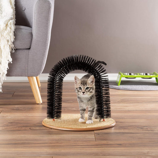 PETMAKER Cat Self-Groomer Arch - Carpeted Base Back Scratcher & Massager for Shedding Control (Black)