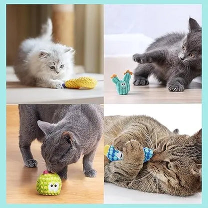 Pawsible Premium 5-Pack Colorful Cactus Cat Toy Set with 100% Natural Herb Filling for Enhanced Stimulation and Soft Teething, Ideal for Kittens